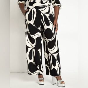 Eloquii Black and Cream Wide Leg Pants